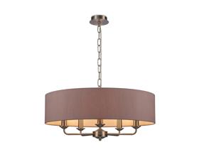 DK0069  Banyan 60cm 5 Light Pendant Satin Nickel, Taupe/Halo Gold